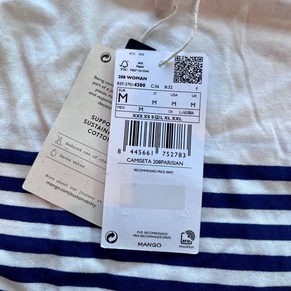Mango Parisian Breton Stripe Boatneck Top Navy White Cotton NWT M - Picture 4 of 6